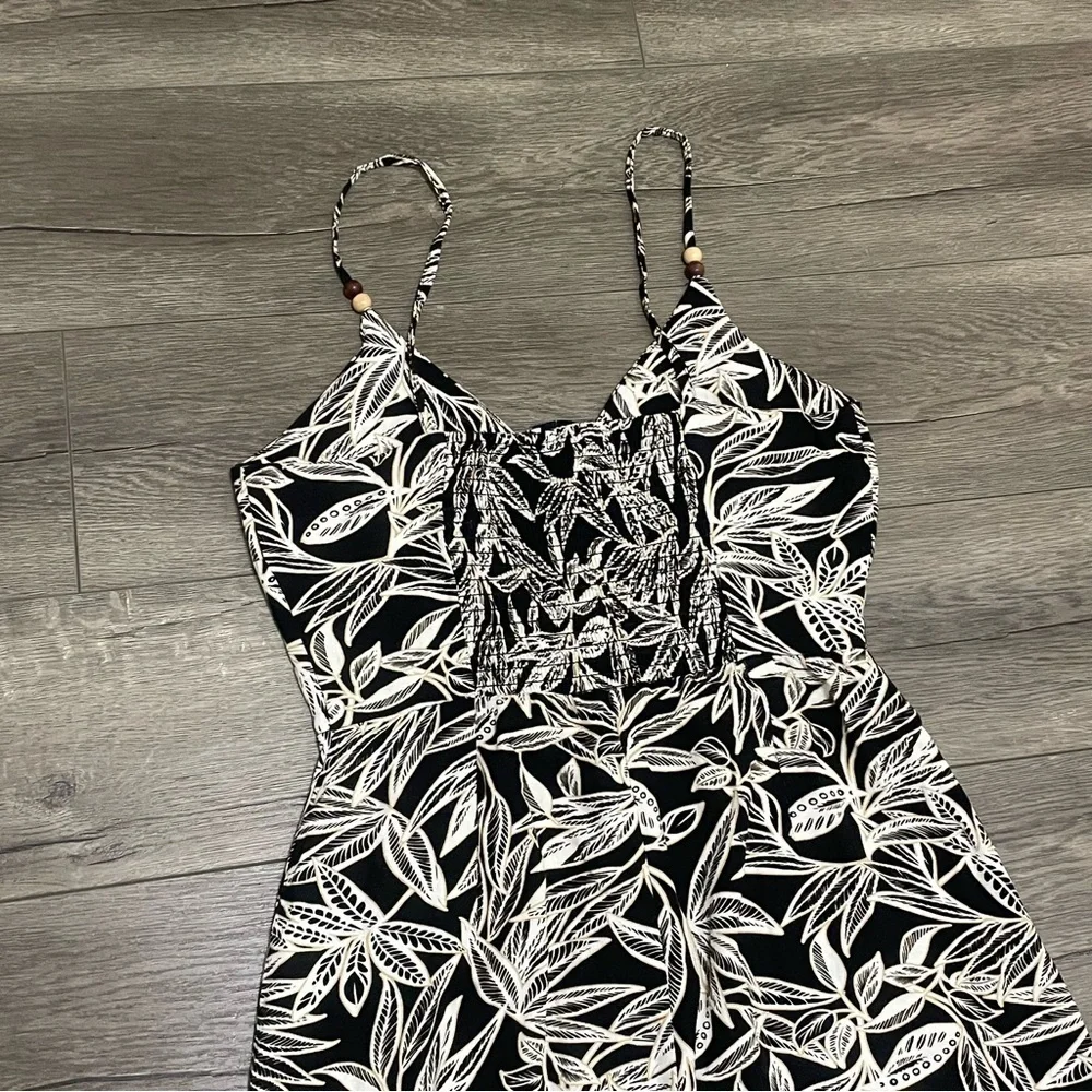 Zara Black Tropical Floral Black Lotus Vibes Sleeveless Jumpsuit Linen Sz M